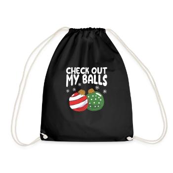 Check Out My Balls Funny Dirty Christmas Joke - Drawstring Bag - black - Front