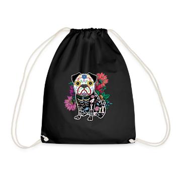 Blumenmops-Muertos Tag der Toten Halloween - Turnbeutel - Schwarz - Vorne