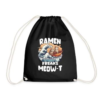 Kawaii Neko and Kanagawa wave for ramen fans. - Drawstring Bag - black - Front