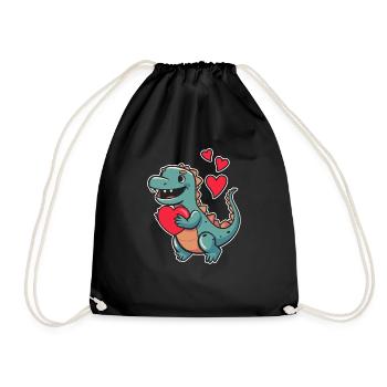 Valentine's Day Dinosaur Heart Funny Animal Love - Drawstring Bag - black - Front