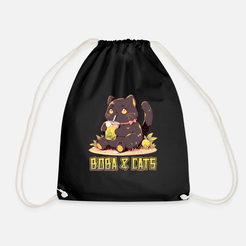 Boba and Cats Cat the Bubble Tee Girl Anime - Drawstring Bag - black