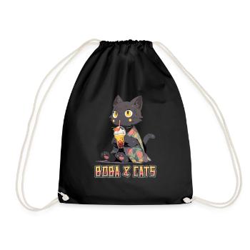 Boba and Cats Katze die Bubble Tee Mädchen Anime - Turnbeutel - Schwarz - Vorne