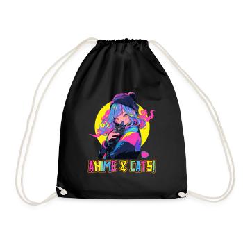 Anime and Cats Kawaii Girl Anime - Drawstring Bag - black - Front
