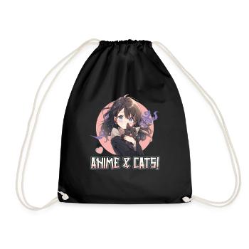 Anime and Cats Kawaii Girl Anime - Drawstring Bag - black - Front