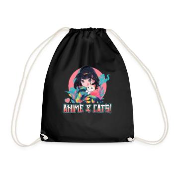 Anime and Cats Kawaii Girl Anime - Drawstring Bag - black - Front
