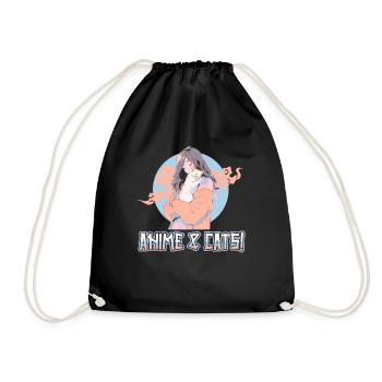 Anime and Cats Kawaii Girl Anime - Drawstring Bag - black - Front