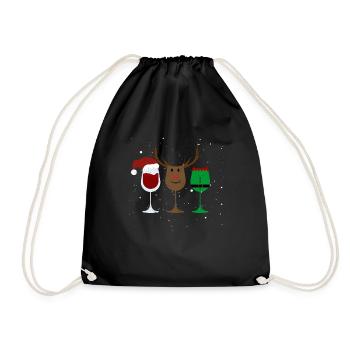 Weinglas Weihnachtsmann Elf Rentier Trinken Cool - Turnbeutel - Schwarz - Vorne