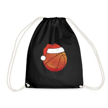 Basketball Christmas Ball Santa Claus Hat - Drawstring Bag - black - Front