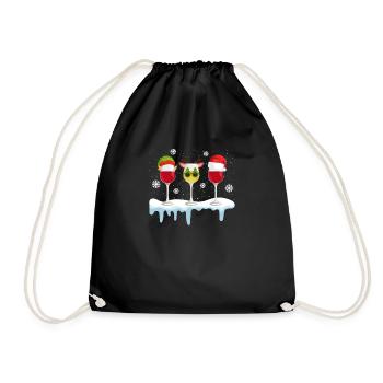 Weinglas Weihnachtsmann Elf Rentier Trinken Cool - Turnbeutel - Schwarz - Vorne