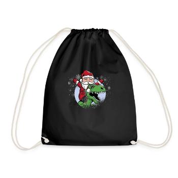 Dinosaur T Rex Christmas Santa Claus - Drawstring Bag - black - Front