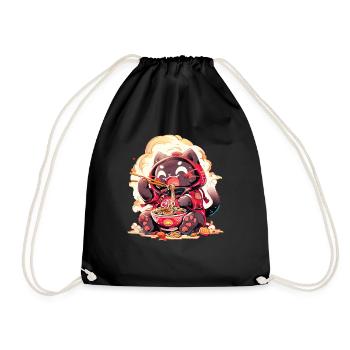 Anime Manga Kawaii Cat Eats Ramen Noodles - Drawstring Bag - black - Front