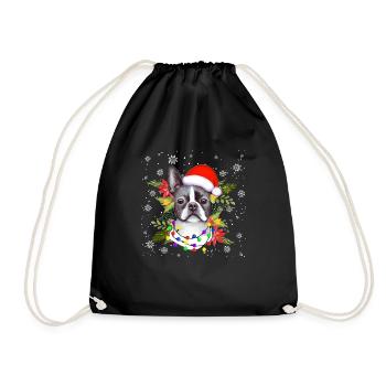 Boston Terrier Père Noël Lumière de l’arbre de Noël - Sac de sport léger - noir - Devant