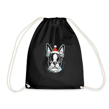 Boston Terrier Père Noël Lumière de l’arbre de Noël - Sac de sport léger - noir - Devant