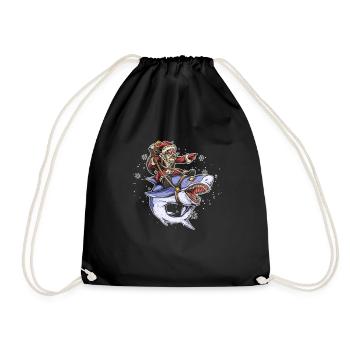 Santa Claus Riding Shark Christmas Fish Merry - Drawstring Bag - black - Front