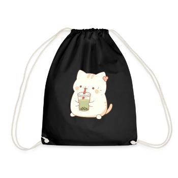 Boba and Cats Katze die Bubble Tee trinkt Anime - Turnbeutel - Schwarz - Vorne