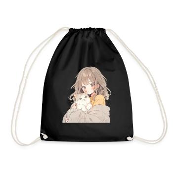 Anime and Cats Kawaii Girl Anime - Drawstring Bag - black - Front