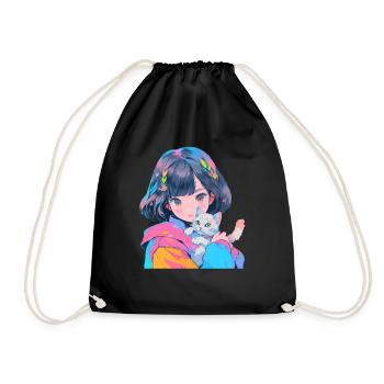 Anime and Cats Kawaii Girl Anime - Drawstring Bag - black - Front