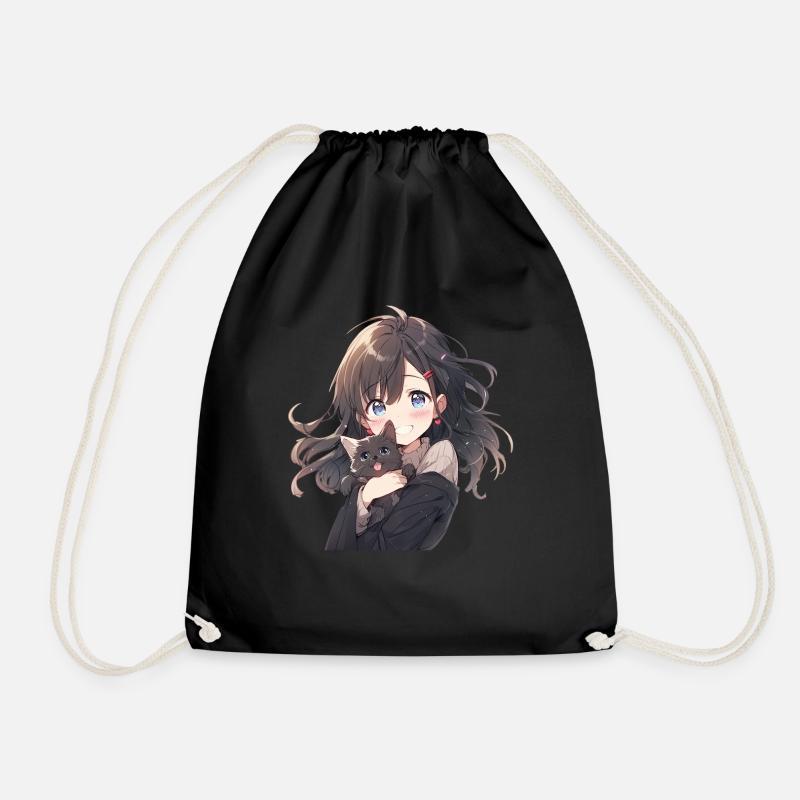 Anime and Cats Kawaii Mädchen Anime - Turnbeutel - Schwarz