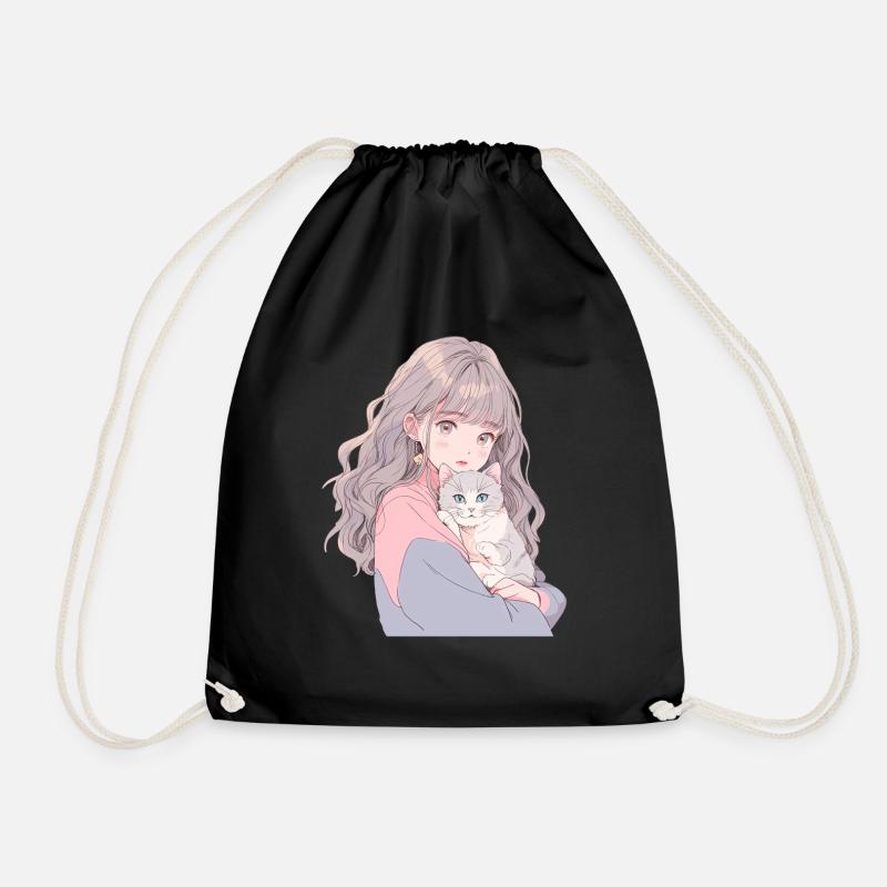 Anime and Cats Kawaii Mädchen Anime - Turnbeutel - Schwarz