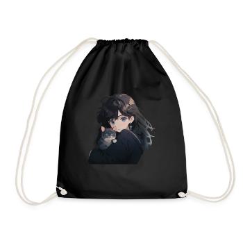 Anime and Cats Kawaii Girl Anime - Drawstring Bag - black - Front