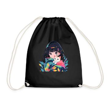 Anime and Cats Kawaii Girl Anime - Drawstring Bag - black - Front