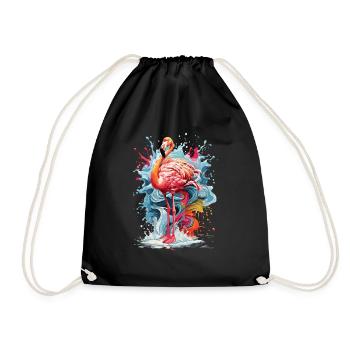 Tropical Colorful Flamingo Water Colour Splash - Drawstring Bag - black - Front