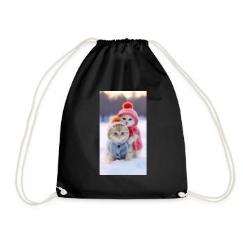 Funny Cat Winter Tshirt, Stickers, Mugs, Tumblers - Drawstring Bag - black - Front