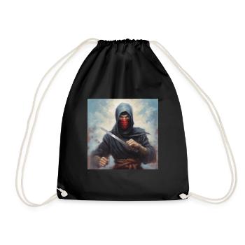 Ninja T-Shirt Männer, Jungen Fantasy Aufkleber, Tassen Mützen - Turnbeutel - Schwarz - Vorne