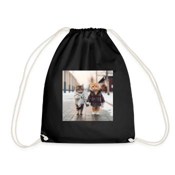 Cute Couple Tshirt Funny Cat In Love Pet Matching - Drawstring Bag - black - Front