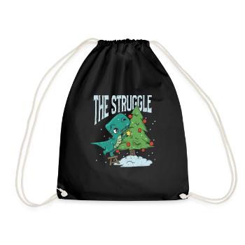 The Battle Funny Dinosaur Christmas Tree Rex Xma - Drawstring Bag - black - Front