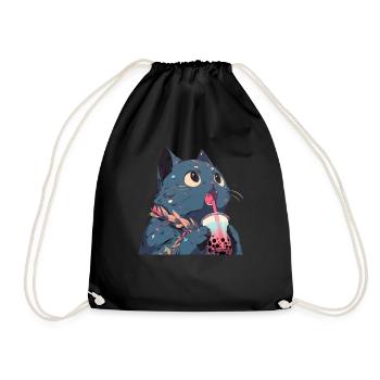 Boba and Cats Katze die Bubble Tee trinkt Anime - Turnbeutel - Schwarz - Vorne