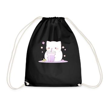 Boba and Cats Katze die Bubble Tee trinkt Anime - Turnbeutel - Schwarz - Vorne