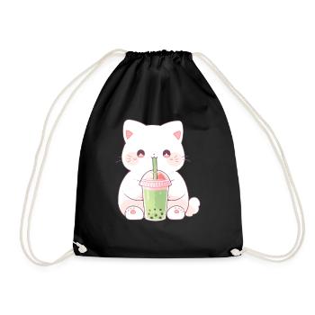 Boba and Cats Katze die Bubble Tee trinkt Anime - Turnbeutel - Schwarz - Vorne