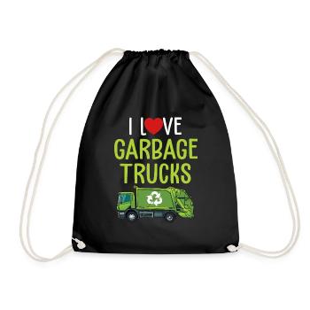 I Love Garbage Trucks - Drawstring Bag - black - Front