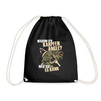Angeln Tshirt Mann Fischer Rute Fischfang Fishing - Turnbeutel - Schwarz - Vorne