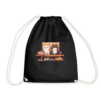 Kawaii Sushi Cat for Anime Fans Ingenious Otaku - Drawstring Bag - black - Front