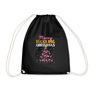 Fröhliche Beflockung Weihnachten Rosa Flamingo - Turnbeutel - Schwarz - Vorne