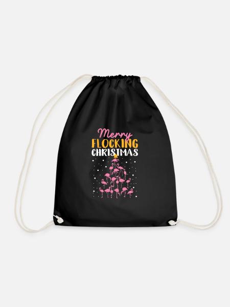 Fröhliche Beflockung Weihnachten Rosa Flamingo - Turnbeutel - Schwarz