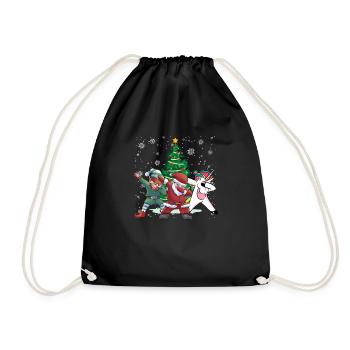 Dabbing Santa Claus Elf Unicorn Christmas Tree - Drawstring Bag - black - Front