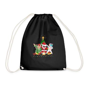 Dabbing Santa Claus Elf Unicorn Christmas Tree - Drawstring Bag - black - Front