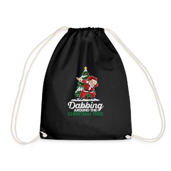 Santa Claus dabs lights around the Christmas tree - Drawstring Bag - black - Front