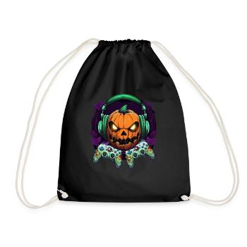 Halloween Pumpkin Gamepad Gamer - Drawstring Bag - black - Front