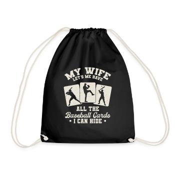 My Wife Have All The Baseball Cards Funny Collecto - Drawstring Bag - black - Front