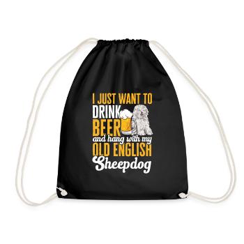 Old English Sheepdog Sheepie Bobtail - Drawstring Bag - black - Front