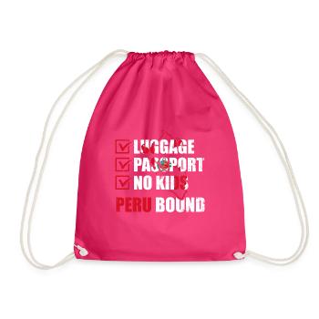 Luggage Passport No Kids Peru Bound Vacation Trip - Drawstring Bag - fuchsia - Front