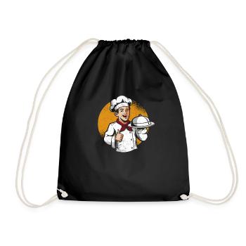 Apron Cap Chef Foodie Lovers Cooking - Drawstring Bag - black - Front