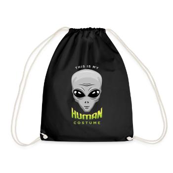 Alien Human Costume Funny Lazy Creepy Halloween - Drawstring Bag - black - Front