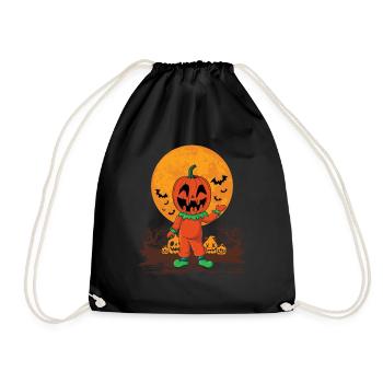Pumpkin Person Creepy Halloween Pumpkin - Drawstring Bag - black - Front