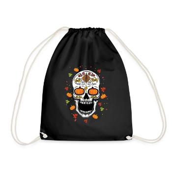 Fall Autumn Pumpkin Muertos Day Of Dead Halloween - Drawstring Bag - black - Front