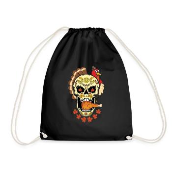 Turkey Vibes Autumn Pumpkin Muertos Day Of Dead - Drawstring Bag - black - Front